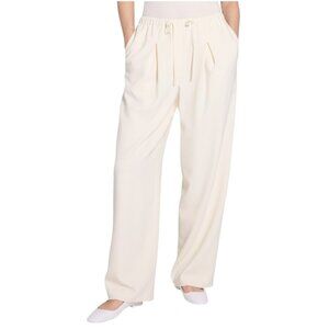345$ Theory Stretch Pleated Drawstring Trouser Pants High Rise Size M Ivory
